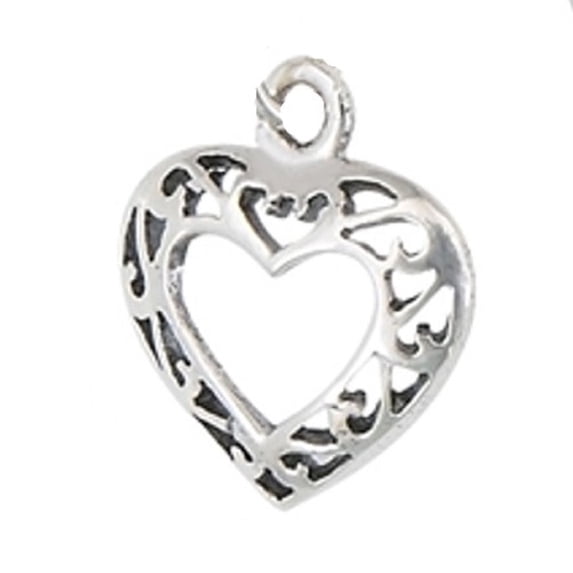 Sterling Silver 16" 1.2mm Box Chain Small Open Scrolled Heart Pendant Necklace