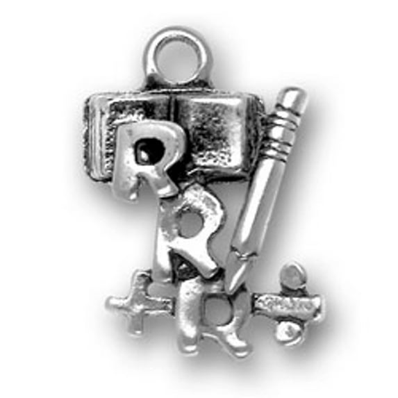 Sterling Silver 16" 1mm 3D Three R's Reading Writing Arithmetic Pendant Necklace