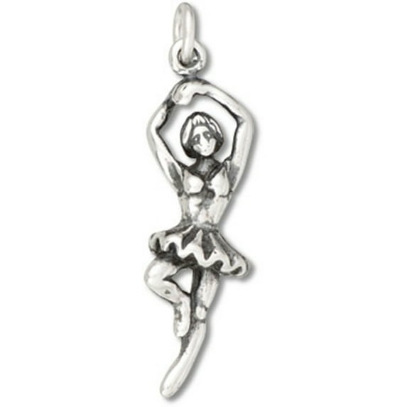 Sterling Silver 16" 1mm Box Chain 3D Ballerina Pendant Necklace