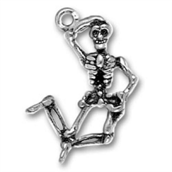 Sterling Silver 16" 1mm Box Chain 3D Dancing Human Skeleton Pendant Necklace