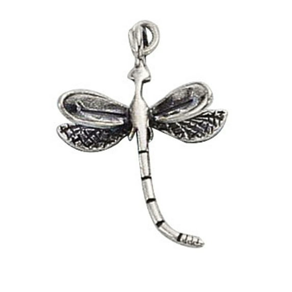 Sterling Silver 16" 1mm Box Chain 3D Dragonfly Pendant Necklace
