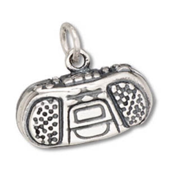 Sterling Silver 16" 1mm Box Chain 3D Ghetto Blaster Boom Box Portable Stereo Pendant Necklace