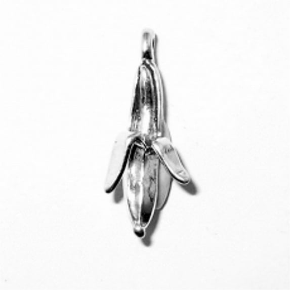 Sterling Silver 16" 1mm Box Chain 3D Half Peeled Banana Fruit Pendant Necklace