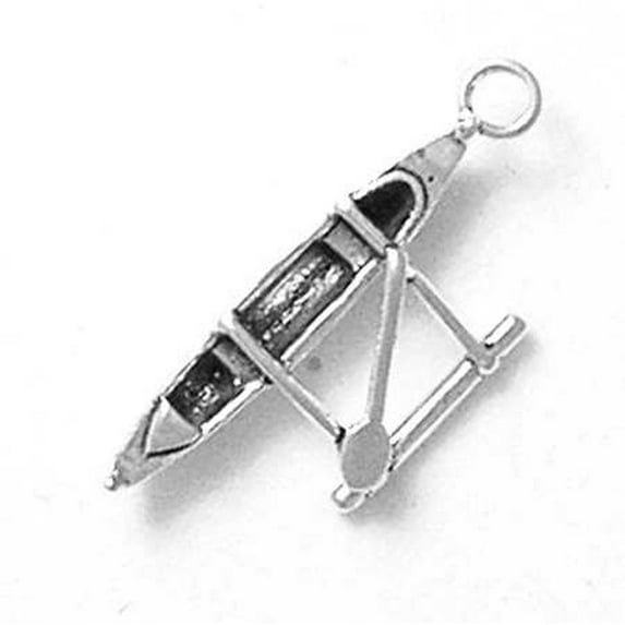 Sterling Silver 16" 1mm Box Chain 3D Hawaiian Outrigger Canoe Boat Pendant Necklace