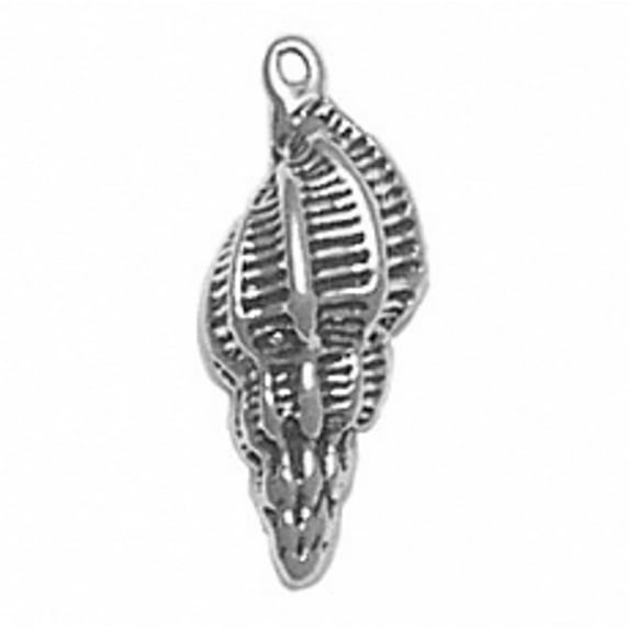 Sterling Silver 16" 1mm Box Chain 3D Long Conch Shell Pendant Necklace