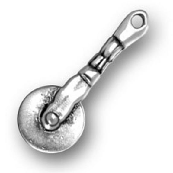 Sterling Silver 16" 1mm Box Chain 3D Pizza Roller Cutter Pendant Necklace