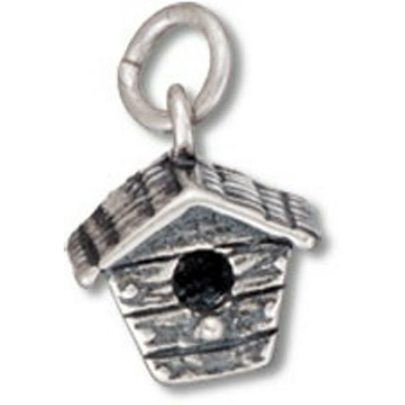 Sterling Silver 16" 1mm Box Chain 3D Rustic Wooden Birdhouse Pendant Necklace