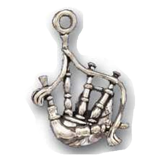 Sterling Silver 16" 1mm Box Chain 3D Scottish Bagpipe Pendant Necklace