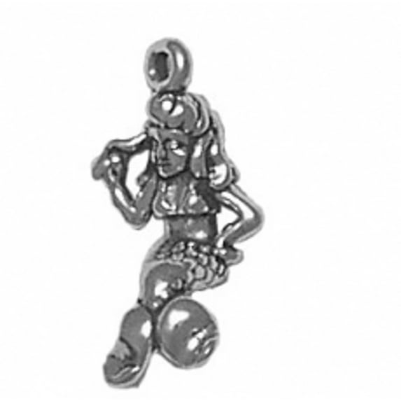 Sterling Silver 16" 1mm Box Chain 3D Seated Mermaid Holding Hair Pendant Necklace