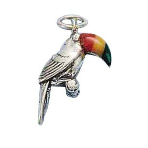 Sterling Silver 16" 1mm Box Chain 3D Toucan Tropical Bird Pendant Necklace