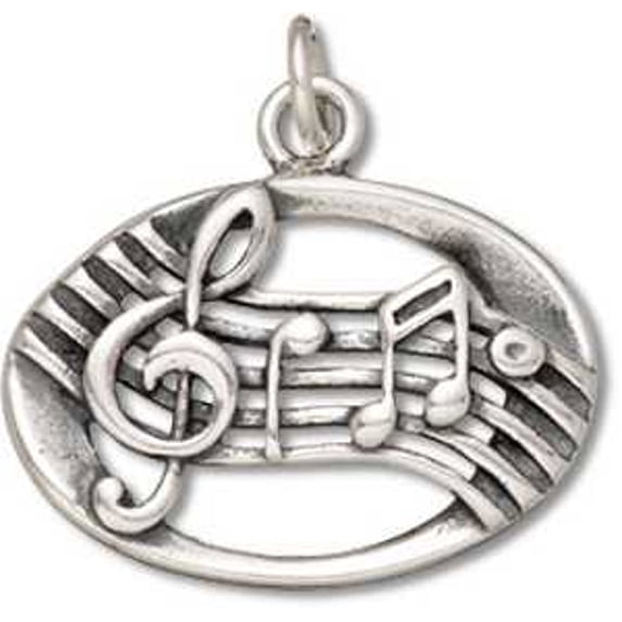 Sterling Silver 16" 1mm Box Chain 3D Treble Clef Pendant Necklace
