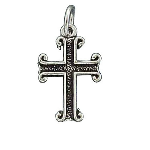 Sterling Silver 16" 1mm Box Chain Channel Christian Scrolled Cross Pendant Necklace