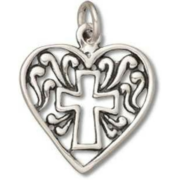 Sterling Silver 16" 1mm Box Chain Filigree Heart Shape Center Christian Cross Pendant Necklace