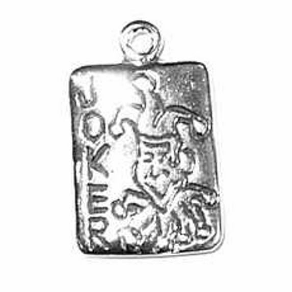 Sterling Silver 16" 1mm Box Chain Flat Joker Card Pendant Necklace