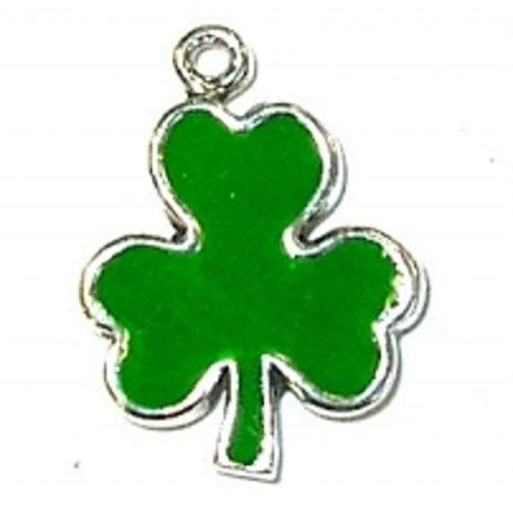 Sterling Silver 16" 1mm Box Chain Green Enameled Shamrock Good Luck Pendant Necklace