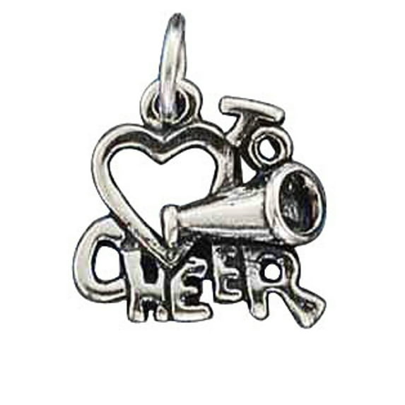 Sterling Silver 16" 1mm Box Chain LOVE TO CHEER Pendant Necklace
