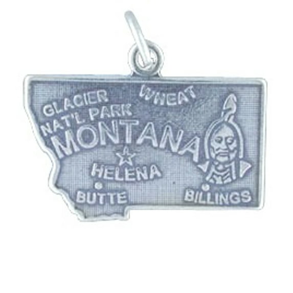 Sterling Silver 16" 1mm Box Chain MONTANA State Pendant Necklace