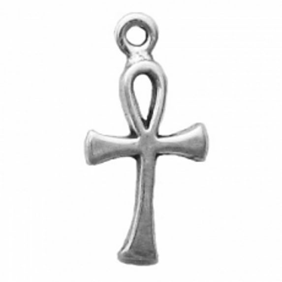 Sterling Silver 16" 1mm Box Chain Mini Smooth Ankh Pendant Necklace