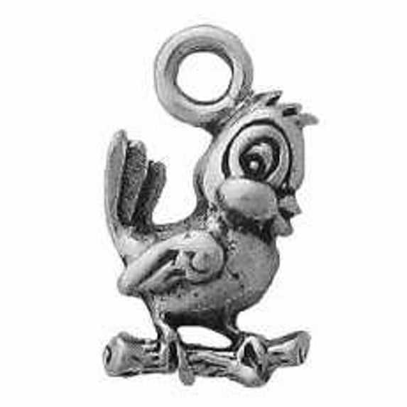 Sterling Silver 16" 1mm Box Chain Mini Young Cartoon Bird Sitting On Branch Pendant Necklace
