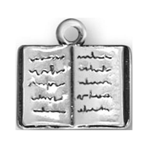Sterling Silver 16" 1mm Box Chain Open Book Cursive Writing Pendant Necklace