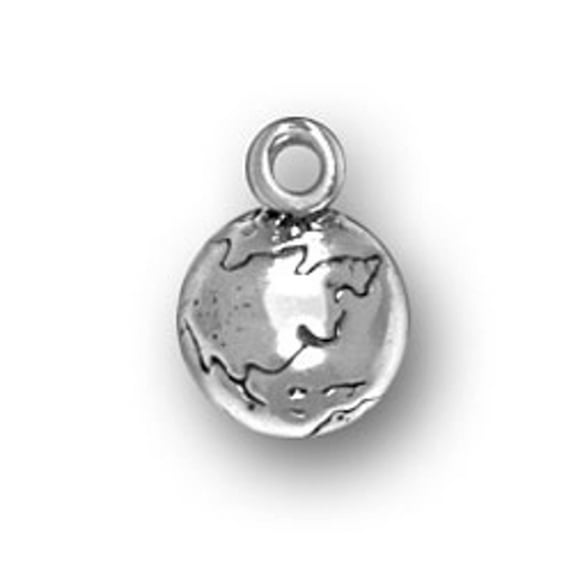 Sterling Silver 16" 1mm Box Chain Small 3D Earth Globe Pendant Necklace