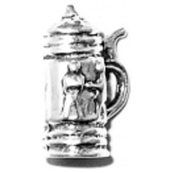 Sterling Silver 16" 1mm Box Chain Small 3D German Beer Stein With People Pendant Necklace