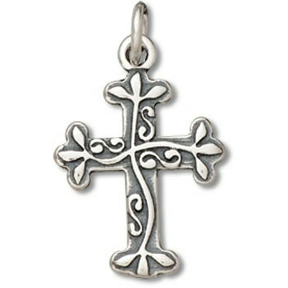 Sterling Silver 16" 1mm Box Chain Vine Engraved Christian Cross Pendant Necklace