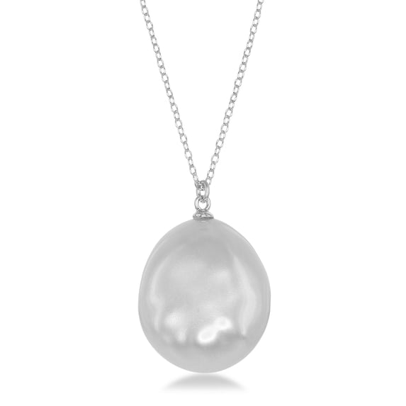 Sterling Silver 16" + 2" Hanging Freshwater Baroque Pearl Necklace