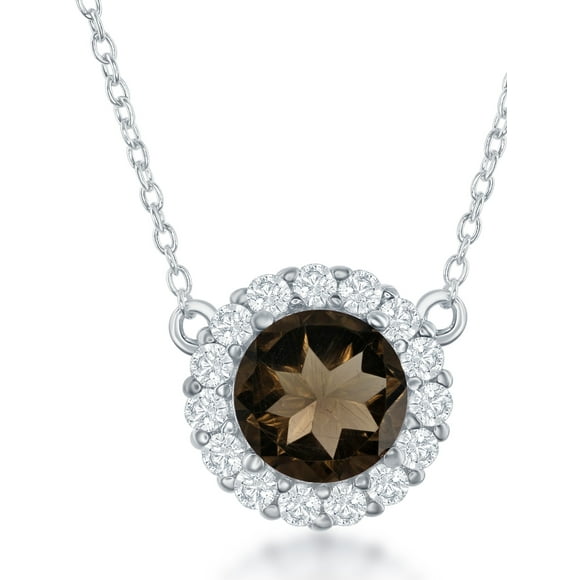 Sterling Silver 16" + 2" Smokey & White Topaz Circle Necklace