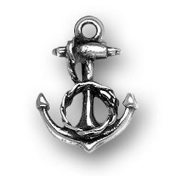Sterling Silver 16" .8mm Box Chain 3D Anchor Twisted Rope Pendant Necklace