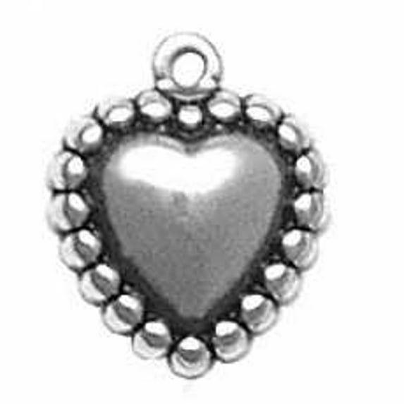 Sterling Silver 16" .8mm Box Chain 3D Beaded Edging Heart Pendant Necklace