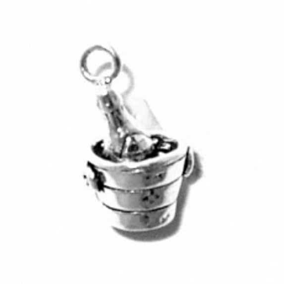 Sterling Silver 16" .8mm Box Chain 3D Champagne On Ice In Bucket Pendant Necklace