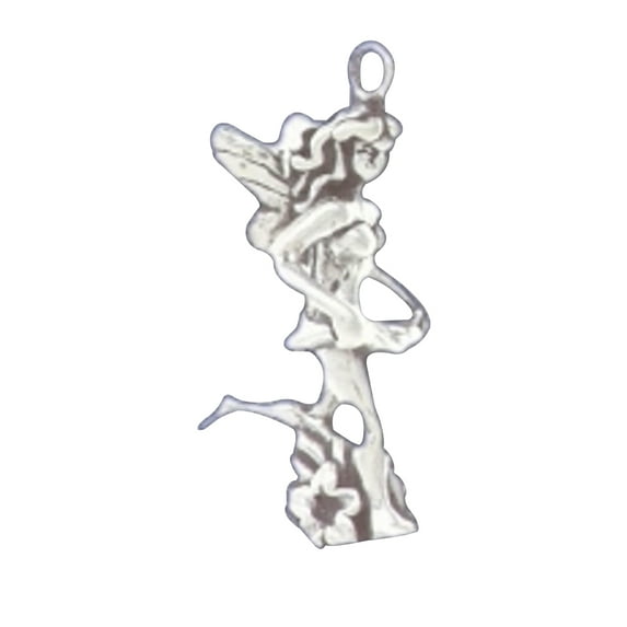 Sterling Silver 16" .8mm Box Chain 3D Fairy With Flowers Pendant Necklace