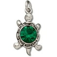 thumbnail image 1 of Sterling Silver 16" .8mm Box Chain 3D Green Cubic Zirconia Shell Turtle Pendant Necklace, 1 of 2