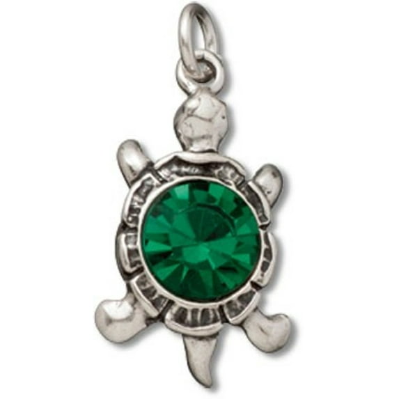 Sterling Silver 16" .8mm Box Chain 3D Green Cubic Zirconia Shell Turtle Pendant Necklace