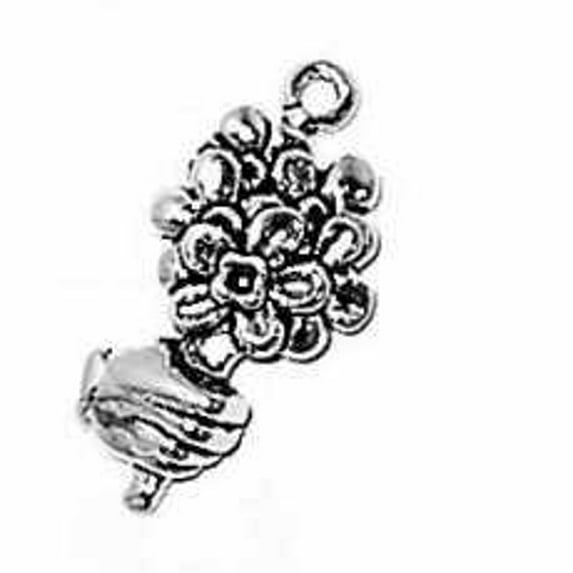 Sterling Silver 16" .8mm Box Chain 3D Hand Holding Bouquet of Flowers Pendant Necklace