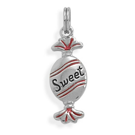 Sterling Silver 16" .8mm Box Chain 3D Individually Wrapped Hard Candy Pendant Necklace