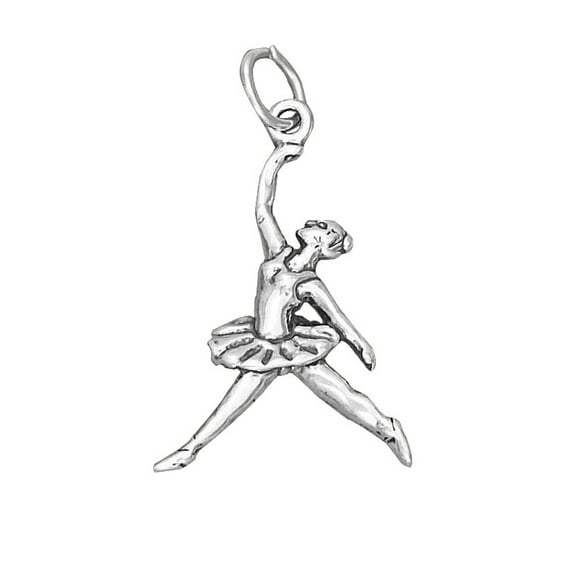 Sterling Silver 16" .8mm Box Chain 3D Leaping Ballerina Ballet Pendant Necklace