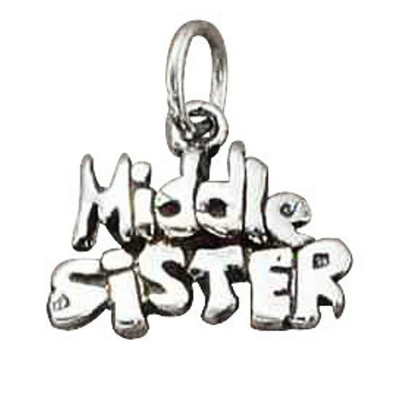 Sterling Silver 16" .8mm Box Chain 3D MIDDLE SISTER Pendant Necklace