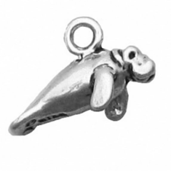 Sterling Silver 16" .8mm Box Chain 3D Mini Manatee Pendant Necklace