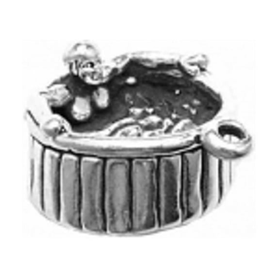 Sterling Silver 16" .8mm Box Chain 3D Round Outdoor Hot Tub Spa Pendant Necklace