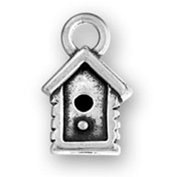 Sterling Silver 16" .8mm Box Chain 3D Small Bird House Pendant Necklace