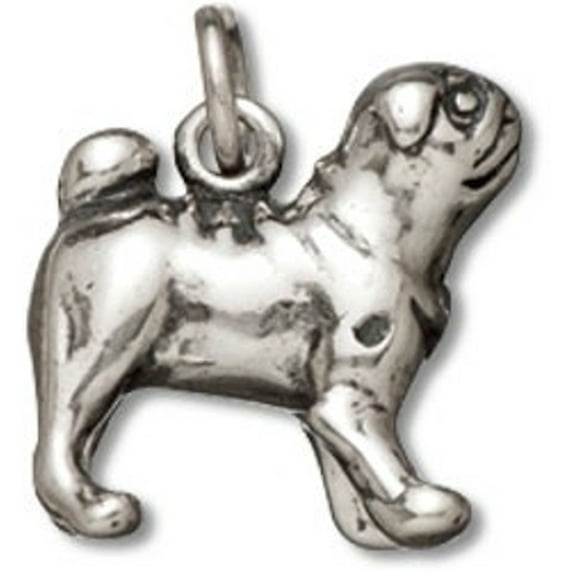 Sterling Silver 16" .8mm Box Chain 3D Standing Chinese Pug Dog Breed Pendant Necklace