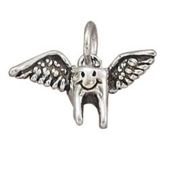Sterling Silver 16" .8mm Box Chain 3D Winged Tooth Fairy Pendant Necklace