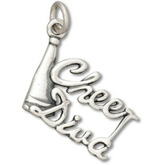 Sterling Silver 16" .8mm Box Chain CHEER DIVA Megaphone Word Pendant Necklace