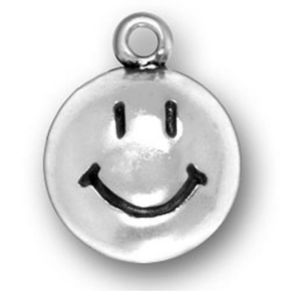 Sterling Silver 16" .8mm Box Chain Convex Happy Face Smiley Smiling Face Pendant Necklace