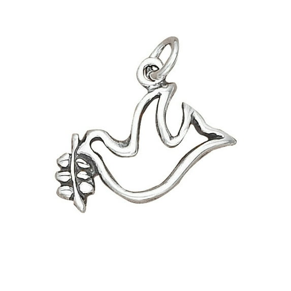Sterling Silver 16" .8mm Box Chain Cutout Flying Peace Dove Olive Branch Pendant Necklace
