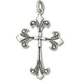 thumbnail image 1 of Sterling Silver 16" .8mm Box Chain Fleur De Lis Christian Cross Pendant Necklace, 1 of 2