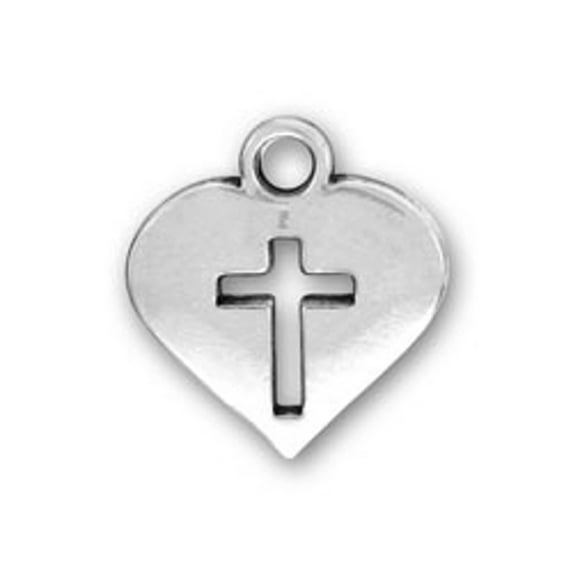 Sterling Silver 16" .8mm Box Chain Heart Cutout Christian Cross Pendant Necklace