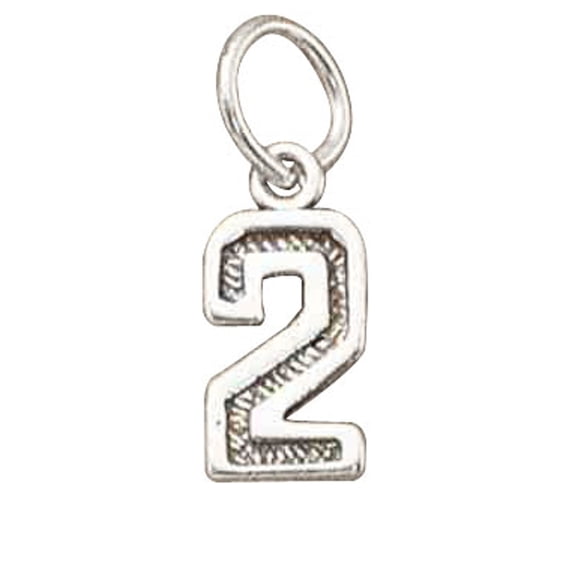 Sterling Silver 16" .8mm Box Chain Jersey Number Two 2 Pendant Necklace